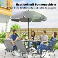 Outsunny Gartenmöbel Set Sitzgruppe 119 x 68cm Glastisch mit 6 Klappstühlen Sonnenschirm Wasserwellenmuster Grau(m-6)