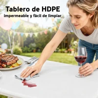 Outsunny Conjunto de Camping Plegable de Mesa y Bancos Asas para Exterior 180x74x74 cm y 182x28x42 cm Blanco(m-6)