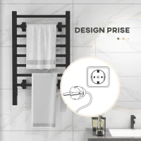 HOMCOM Sèche serviettes électrique, mural ou sur pied, 8 barres, minuterie 2/4 heures, alliage d'aluminium, 53x35x90cm, noir(m-8)