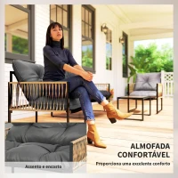 Outsunny Conjunto de Jardim Exterior de Vime Sintético com 2 Poltronas 1 Sofá de 2 Lugares 1 Mesa de Centro e Almofadas Cinzento(m-5)