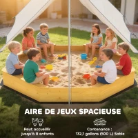 AIYAPLAY Bac à sable en bois avec auvent, bac à sable enfant extérieur avec 4 bancs, doublure de fond, jaune(m-4)