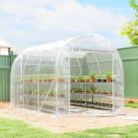 Outsunny Serre tunnel de jardin 6m² serre de jardin tunnel 195x295x195cm cadre acier galvanisé, bâche PE 150g/m² transparent(m-10)