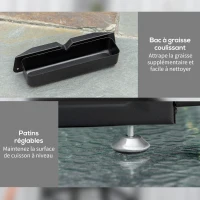 Outsunny Plancha gaz en acier inox 3 brûleurs 9 kW antiadhésive grande surface de gril 61 x 35,5 cm(m-7)