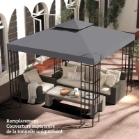 Outsunny Toit de Remplacement pour pavillon de Jardin Toile de Rechange pour pavillon tonnelle Tente 3 x 3 m Gris(m-9)