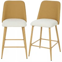 HOMCOM Conjunto de Bancos Altos de Cozinha com Encosto e Descanso para os Pés Revestidos em Linho e PU Estrutura de Aço Castanho(m-11)