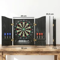 SPORTNOW Elektronische Dartscheibe E Dartboard mit Türen Holzoptik LED Anzeige Sprachansagen 6 Dartpfeile, 24 Ersatzspitzen(m-3)