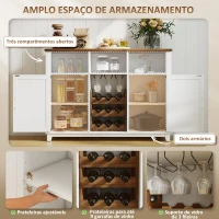 HOMCOM Aparador de Cozinha Rústico com Prateleiras Ajustáveis e Suporte para Garrafas 120x37x88 cm Branco(m-4)