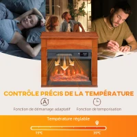 HOMCOM Cheminée électrique 1000W/2000W, fausse cheminée effet flamme 3D à 6 couleurs et 3 luminosités, 68,5x27,5x63cm, marron(m-6)