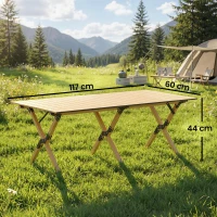 Outsunny Table de camping 117 x 60 cm Aluminium Table pliante avec plateau enroulable effet bois Sac de transport étanche(m-3)