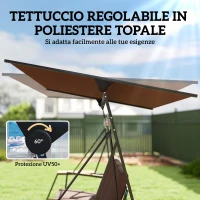 Outsunny Dondolo da Giardino 3 Posti con Tettuccio Regolabile, Dondolo da Esterno in Metallo con Vassoi Porta Bicchieri, Cuscini Imbottiti, Portata 360kg, per Terrazzo Balcone, 222x131x175 cm, Marrone(m-6)