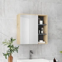 HOMCOM Armoire de salle de bain avec miroir armoire de toilette miroir mural 3 étagères ouverts 60 x 20 x 60 cm bois naturel(m-10)