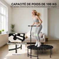 SPORTNOW Trampoline de Fitness avec Cordes Élastiques, Poignée Réglable 5 Positions, Capacité 100 kg, Acier, Ø102x132cm, Noir(m-5)