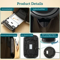 HOMCOM Wasserkocher- und Toaster-Set, 2200W, Otter-Thermostat, 2-Schlitz-Toaster, 7 Bräunungsstufen, Krümelfach, Schwarz(m-9)