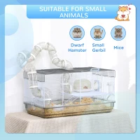 PawHut Cage hamster cage rongeur avec tunnel et accessoires inclus fil d'acier 58 x 32 x 31 cm gris(m-9)