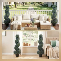 HOMCOM Artificial Lavender Topiary Tree Set of 2, UV Resistant Fake Plants in Pot for Indoor Outdoor Decor, 90 cm, Purple(m-6)