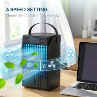 HOMCOM Portable Air Conditioner, 4-in-1 Mini Air Cooler with 4 Wind Speed, 2 Cool Mist, RGB 7 LED Light, Black(m-5)