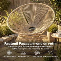 Outsunny Fauteuil Papasan Pivotant 360° Fauteuil de Jardin en Polyrotin Coussin Moelleux 12cm 93 x 81 x 87 cm Naturel(m-5)