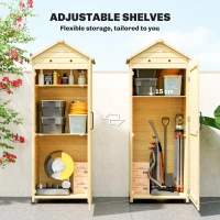 Outsunny Wysoki drewniany schowek na narzędzia z regulowanymi półkami, magnetycznymi drzwiami, galwanizowanym dachem i wentylacją(m-5)