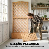 Outsunny Jardinera con Enrejado de Madera para Plantas Trepadoras con 2 Cajas Plegables Base de Listones 73x70x170 cm Natural(m-5)