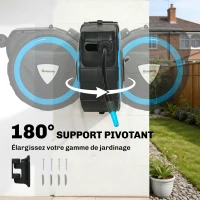 Outsunny Enrouleur Tuyau Arrosage Mural 14+1,5 m avec Verrou et Adaptateurs, Pivotant à 180°, 12 Pulvérisations, 49x15x37cm, Bleu(m-6)