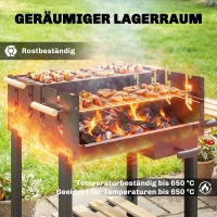 Outsunny Holzkohlegrill Grillwagen mit 4-fach höhenverstellbarer Grillrost 2 Holzablage 2 Räder Aschebehälter 99,5 x 58 x 82 cm(m-7)