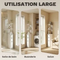 HOMCOM Meuble colonne salle de bain armoire de salle de bain avec tiroirs étagères ouvertes placard 15 x 33 x 136,8 cm blanc(m-8)