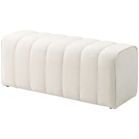 HOMCOM Banc bout de lit, banquette rembourrée, style moderne, ottoman en tissu aspect lin, 110 x 40 x 44 cm, crème(m-1)