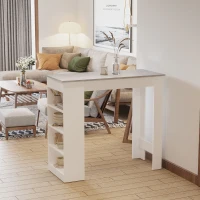 HOMCOM Table de bar pour 2 personnes, table haute mange debout avec 4 étagères ouvertes, 115x50x102,7cm, blanc et gris(m-2)