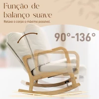 HOMCOM Poltrona Baloiço com Encosto Ajustável de Veludo Cotelê Nórdica Pés de Madeira Braços Almofada Lombar 70x89x97,5 cm Creme(m-5)
