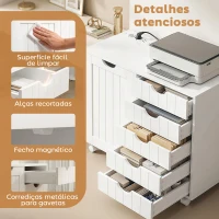 HOMCOM Móvel para Impressora com Estação de Carga e Rodas 5 Gavetas Portas USB Prateleira Ajustável Branco(m-9)