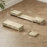 HOMCOM Suporte para Monitor com Ângulo e Comprimento Ajustável e 2 Gavetas para Escritório 60-116x22x12 cm Madeira(m-3)