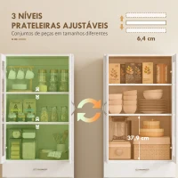 HOMCOM Armário de Cozinha com Portas de Vidro Gaveta Prateleiras Ajustáveis para Sala de Jantar Sala 60x35x180 cm Branco(m-5)