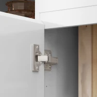 HOMCOM Aparador de Sala de Estar com 4 Portas Gaveta e Prateleiras Ajustáveis 140x40x75 cm Madeira e Branco Brilhante(m-10)