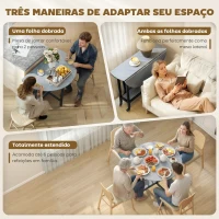 HOMCOM Mesa de Jantar Dobrável com Rodas e Prateleira Aberta Mesa de Cozinha para Espaços Pequenos Cinzento Cimento(m-4)