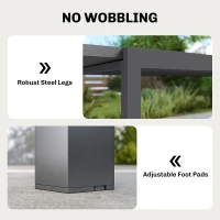 Outsunny Table de Jardin Extensible Plateau Aluminium Effet Bois Pieds Réglables 8-10 Personnes 214x85x75cm Gris Anthracite(m-6)