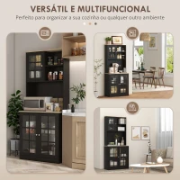 HOMCOM Armário de Cozinha com Prateleiras e Portas de Vidro  Armário Alto de Cozinha para Pequenos Eletrodomésticos e Louças 80x37x183 cm Preto(m-7)