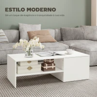 HOMCOM Mesa de Centro com Superfície Deslizante Moderna com Compartimento Oculto Prateleira Aberta 110x52x36 cm Branco(m-6)