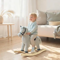 HOMCOM Cheval à bascule pour enfant, jouet à bascule en peluche, à effets sonores, avec poignées, pédale, gris et blanc(m-2)