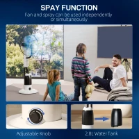 HOMCOM Pedestal Fan with Water Mist Spray 3 Speeds 2.8L Water Tank, White(m-8)