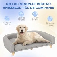 PawHut Canapea pentru câini de talie mare cu pernă detașabilă, din poliester și lemn, 98x67x25 cm, gri(m-7)