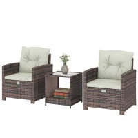 Outsunny Set de Mobilier de Grădină din Rattan 5 Piese, Set de Mobilier Exterior cu 2 Suporturi pentru Picioare, 2 Fotolii, Masă de Cafea cu 2 Niveluri, Perne, pentru Balcon, Terasă, Patio, Maro/Crem(m-10)