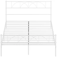 HOMCOM Cama de Casal com Cabeceira de Ripas de Aço e Espaço de Arrumação Debaixo da Cama Carga 330 kg 161,5x208x98 cm Branca(m-11)
