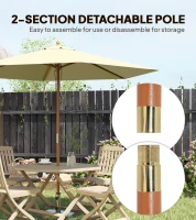 Outsunny 2.5m Wood Garden Parasol Sun Shade Patio Outdoor Wooden Umbrella Canopy, Table Market Umbrella with Vent, 38mm Pole, Rope Pulley Mechanism, Cream White(m-6)