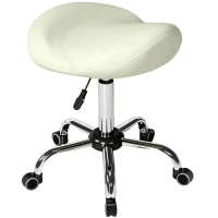 HOMCOM Silla tipo sillín, silla con ruedas regulable con cuero PU para masaje, spa, clínica, belleza y tatuajes, crema(m-5)