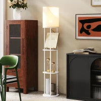 HOMCOM Candeeiro de Pé com Prateleiras 3 Temperaturas de Cor Controlo Remoto e Casquilho E27 Ø29x158 cm Branco(m-7)