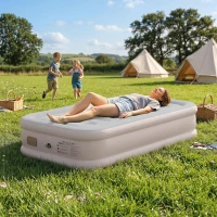 Outsunny Materasso gonfiabile con pompa integrata 190x97x39 cm, Kaki(m-2)