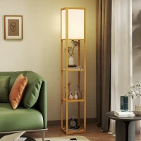 HOMCOM Candeeiro de Pé de Madeira com 3 Prateleiras para Lâmpada E27 Potência Máx. 40W 26x26x160 cm Madeira e Branco(m-7)