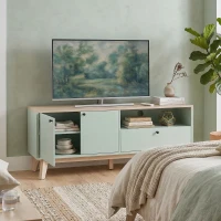 HOMCOM Mueble TV 120 cm, mueble para televisor hasta 91,44 cm con 2 puertas, cajón, compartimento abierto, verde claro(m-6)