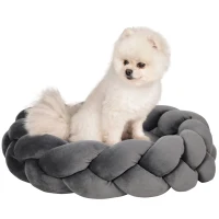 PawHut Cama para Cães Pequenos Lavável Cama para Animais de Estimação Redonda com Almofada Independente 55x55x14 cm Cinza(m-10)