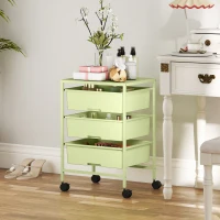 HOMCOM Carrinho Auxiliar com Rodas Carrinho de Cozinha de 3 Níveis com 3 Cestos e Estrutura de Aço 40,8x33,5x60,5 cm Verde(m-7)